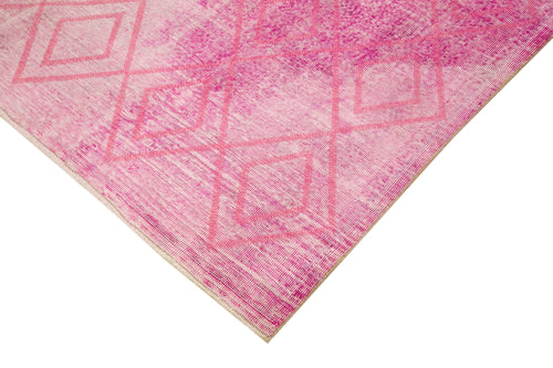 Geometric Carpet Pink Geometric Cotton Wool Handmade Area Rug 6'9'' x 9'8''