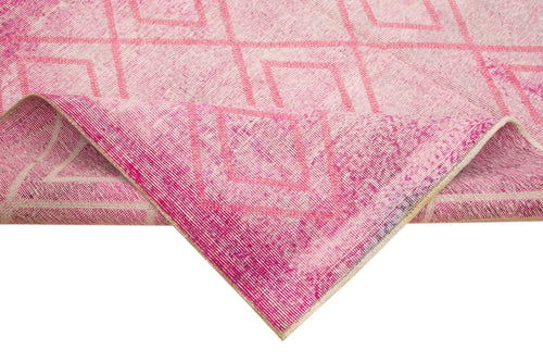 Geometric Carpet Pink Geometric Cotton Wool Handmade Area Rug 6'9'' x 9'8''