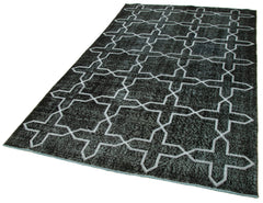 Geometric Carpet Black Geometric Cotton Wool Handmade Area Rug 5'5'' x 9'4''