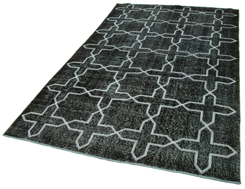 Geometric Carpet Black Geometric Cotton Wool Handmade Area Rug 5'5'' x 9'4''