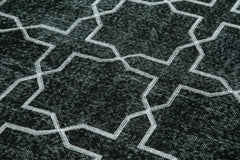 Geometric Carpet Black Geometric Cotton Wool Handmade Area Rug 5'5'' x 9'4''