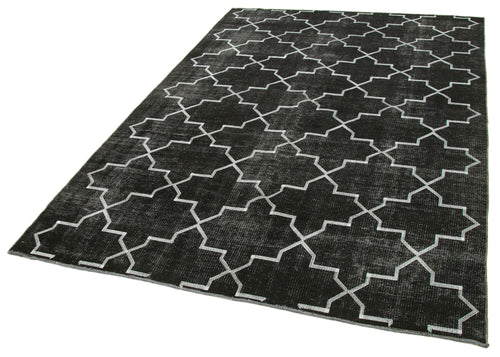 Geometric Carpet Black Geometric Cotton Wool Handmade Area Rug 5'8'' x 8'8''
