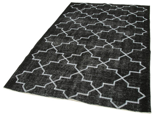 Geometric Carpet Black Geometric Cotton Wool Handmade Area Rug 5'0'' x 7'11''