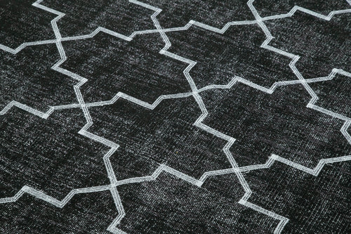 Geometric Carpet Black Geometric Cotton Wool Handmade Area Rug 5'0'' x 7'11''