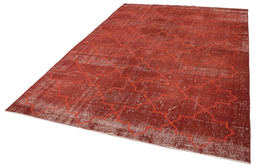 Geometric Carpet Red Geometric Cotton Wool Handmade Area Rug 6'8'' x 9'5''