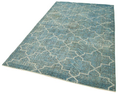 Geometric Carpet Blue Geometric Cotton Wool Handmade Area Rug 4'11'' x 8'4''