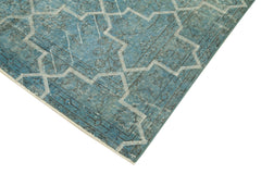 Geometric Carpet Blue Geometric Cotton Wool Handmade Area Rug 4'11'' x 8'4''