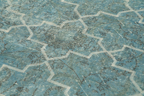 Geometric Carpet Blue Geometric Cotton Wool Handmade Area Rug 4'11'' x 8'4''