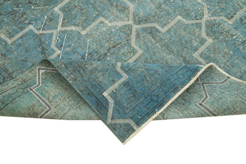 Geometric Carpet Blue Geometric Cotton Wool Handmade Area Rug 4'11'' x 8'4''