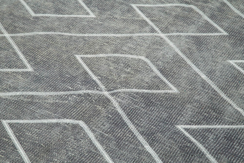 Geometric Carpet Grey Geometric Cotton Wool Handmade Area Rug 5'1'' x 9'1''