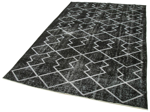 Geometric Carpet Black Geometric Cotton Wool Handmade Area Rug 5'6'' x 9'1''