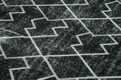 Geometric Carpet Black Geometric Cotton Wool Handmade Area Rug 5'6'' x 9'1''