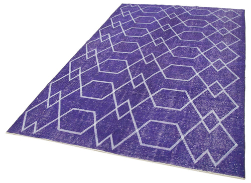 Geometric Carpet Purple Geometric Cotton Wool Handmade Area Rug 5'5'' x 9'5''