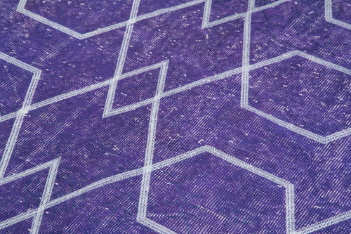 Geometric Carpet Purple Geometric Cotton Wool Handmade Area Rug 5'5'' x 9'5''