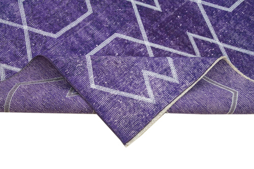 Geometric Carpet Purple Geometric Cotton Wool Handmade Area Rug 5'5'' x 9'5''
