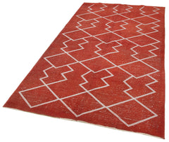 Geometric Carpet Red Geometric Cotton Wool Handmade Area Rug 4'5'' x 7'10''