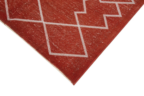 Geometric Carpet Red Geometric Cotton Wool Handmade Area Rug 4'5'' x 7'10''
