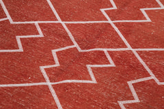 Geometric Carpet Red Geometric Cotton Wool Handmade Area Rug 4'5'' x 7'10''