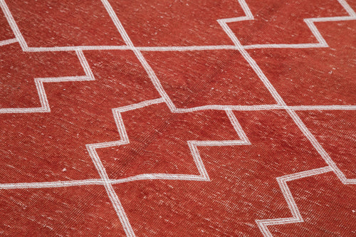 Geometric Carpet Red Geometric Cotton Wool Handmade Area Rug 4'5'' x 7'10''