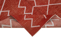 Geometric Carpet Red Geometric Cotton Wool Handmade Area Rug 4'5'' x 7'10''