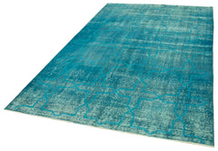 Geometric Carpet Turquoise Geometric Cotton Wool Handmade Area Rug 5'8'' x 8'8''