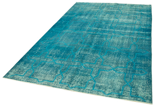 Geometric Carpet Turquoise Geometric Cotton Wool Handmade Area Rug 5'8'' x 8'8''