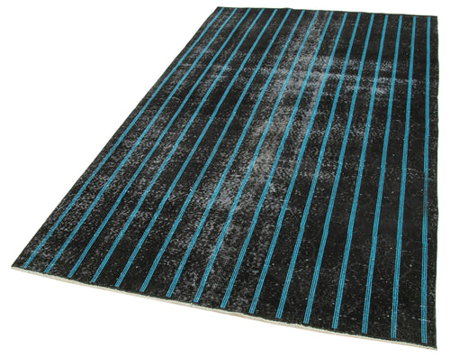 Geometric Carpet Black Geometric Cotton Wool Handmade Area Rug 4'7'' x 8'6''