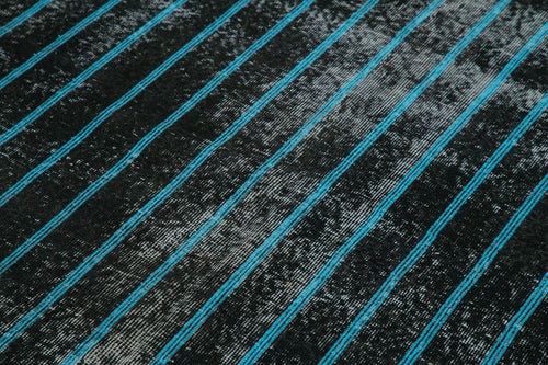 Geometric Carpet Black Geometric Cotton Wool Handmade Area Rug 4'7'' x 8'6''