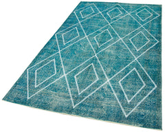 Geometric Carpet Turquoise Geometric Cotton Wool Handmade Area Rug 4'11'' x 8'6''
