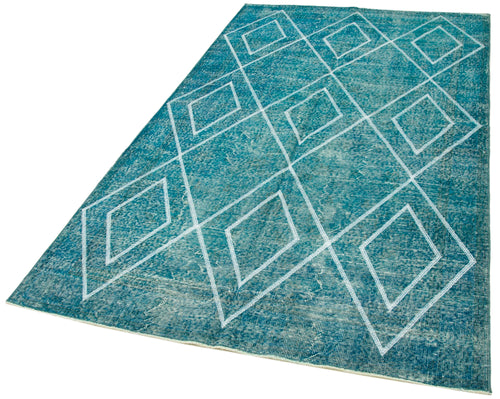 Geometric Carpet Turquoise Geometric Cotton Wool Handmade Area Rug 4'11'' x 8'6''