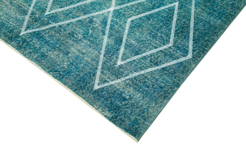 Geometric Carpet Turquoise Geometric Cotton Wool Handmade Area Rug 4'11'' x 8'6''