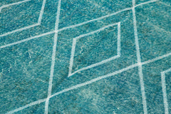 Geometric Carpet Turquoise Geometric Cotton Wool Handmade Area Rug 4'11'' x 8'6''