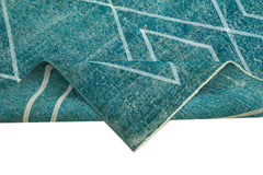Geometric Carpet Turquoise Geometric Cotton Wool Handmade Area Rug 4'11'' x 8'6''