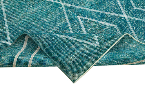 Geometric Carpet Turquoise Geometric Cotton Wool Handmade Area Rug 4'11'' x 8'6''