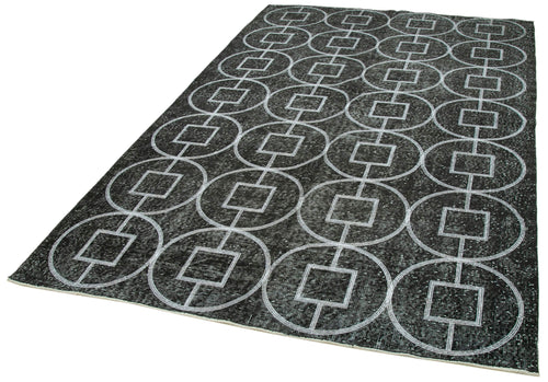 Geometric Carpet Black Geometric Cotton Wool Handmade Area Rug 5'8'' x 9'5''