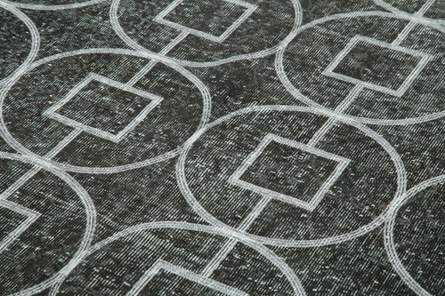 Geometric Carpet Black Geometric Cotton Wool Handmade Area Rug 5'8'' x 9'5''