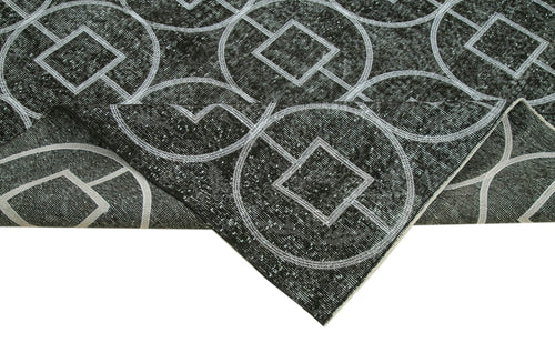 Geometric Carpet Black Geometric Cotton Wool Handmade Area Rug 5'8'' x 9'5''