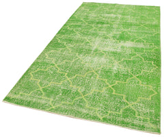 Geometric Carpet Green Geometric Cotton Wool Handmade Area Rug 4'9'' x 9'2''
