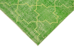 Geometric Carpet Green Geometric Cotton Wool Handmade Area Rug 4'9'' x 9'2''