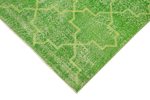 Geometric Carpet Green Geometric Cotton Wool Handmade Area Rug 4'9'' x 9'2''