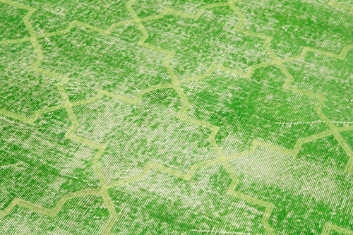 Geometric Carpet Green Geometric Cotton Wool Handmade Area Rug 4'9'' x 9'2''