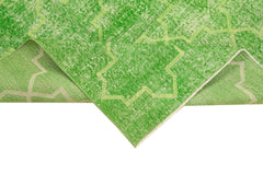 Geometric Carpet Green Geometric Cotton Wool Handmade Area Rug 4'9'' x 9'2''