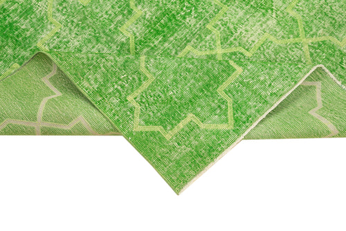 Geometric Carpet Green Geometric Cotton Wool Handmade Area Rug 4'9'' x 9'2''