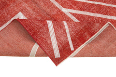 Geometric Carpet Red Geometric Cotton Wool Handmade Area Rug 4'8'' x 7'10''