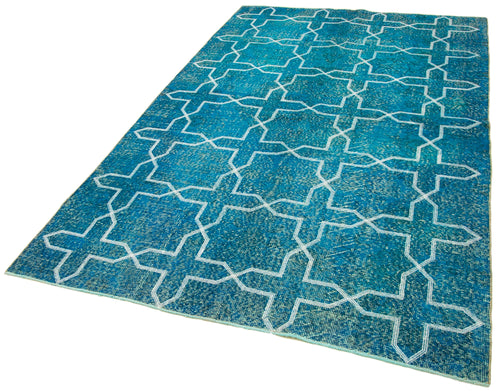 Geometric Carpet Turquoise Geometric Cotton Wool Handmade Area Rug 5'6'' x 9'3''
