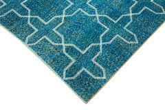 Geometric Carpet Turquoise Geometric Cotton Wool Handmade Area Rug 5'6'' x 9'3''