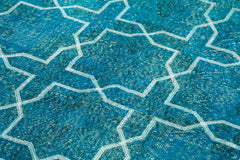 Geometric Carpet Turquoise Geometric Cotton Wool Handmade Area Rug 5'6'' x 9'3''