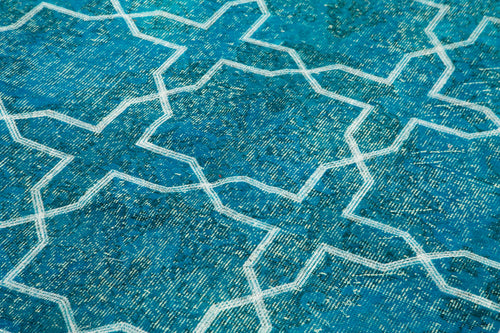 Geometric Carpet Turquoise Geometric Cotton Wool Handmade Area Rug 5'6'' x 9'3''