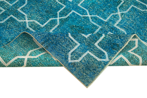 Geometric Carpet Turquoise Geometric Cotton Wool Handmade Area Rug 5'6'' x 9'3''