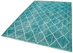 Geometric Carpet Turquoise Geometric Cotton Wool Handmade Area Rug 6'0'' x 9'6''